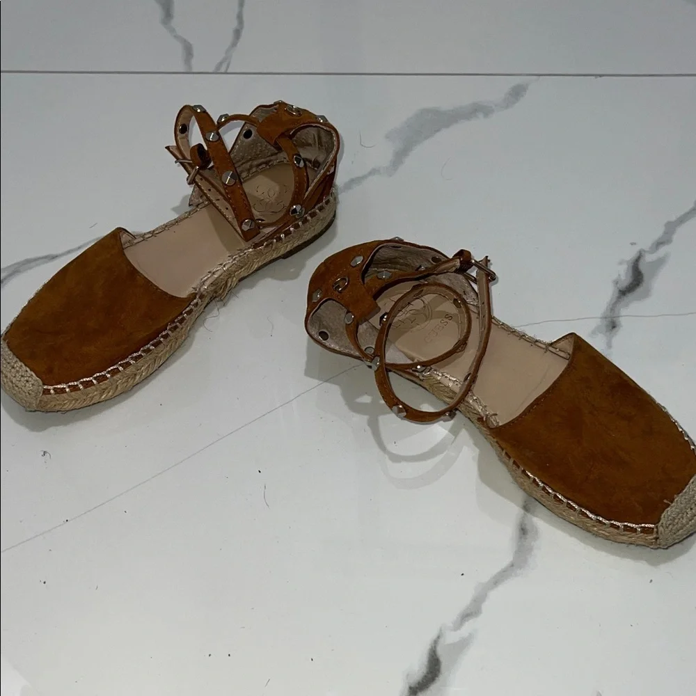 Guess Tan Espadrille Flats with Ankle Strap